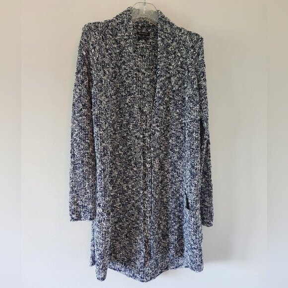 MASSIMO DUTTI | Open front cardigan marled navy white pockets sz S - Picture 2 of 7